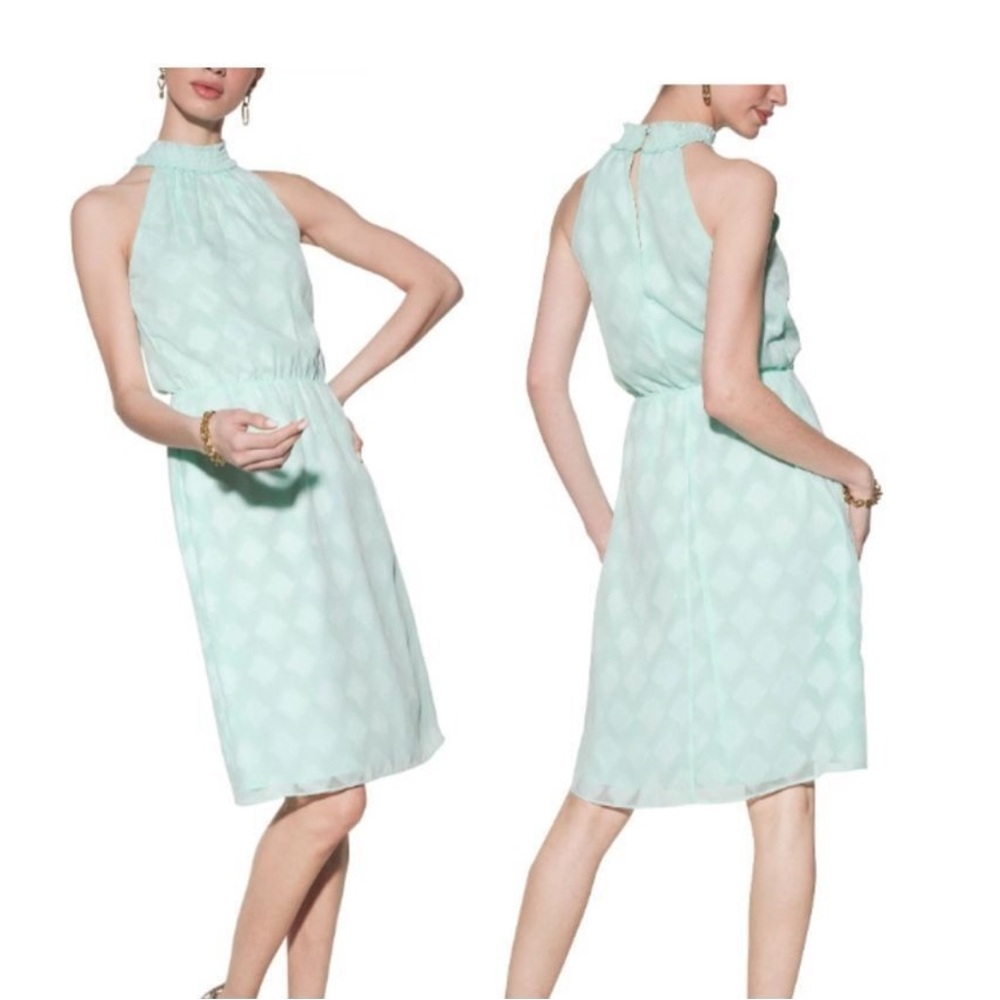 NEW White House Black Market Mock Neck Halter A-Line Dress Size‎ 8 light green
